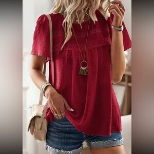 Boho lace short sleeve blouse